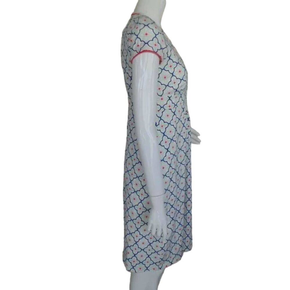Boden Jersey Dress, 6R, White/Blue, Geometric/Tiled print, Short sleeves - Picture 5 of 12